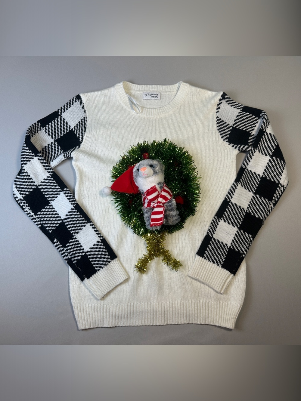 Lavender Moon Sweater Funny Ugly Christmas Cream Knit Pullover Size Small